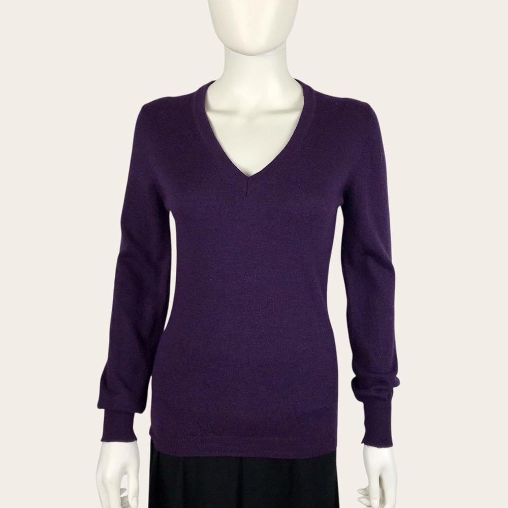 Purple Extrafine Merino Wool V-Neck Sweater Brunella Gori Italian Made